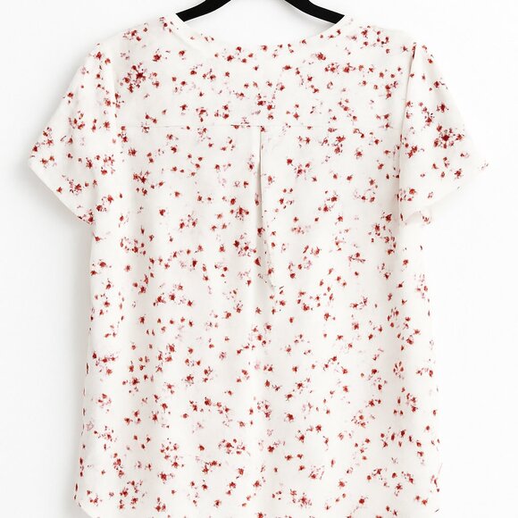 Hilary Radley Cream Floral Blouse XL Short Sleeve Split Neck Top - Picture 4 of 5